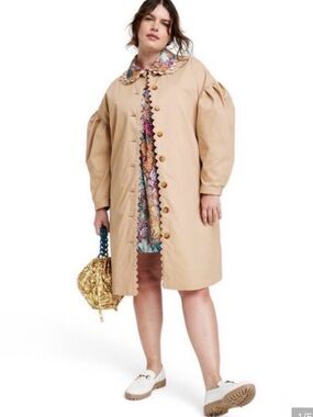 Kika Vargas Beige Trench with Multicolor Scalloped Trim